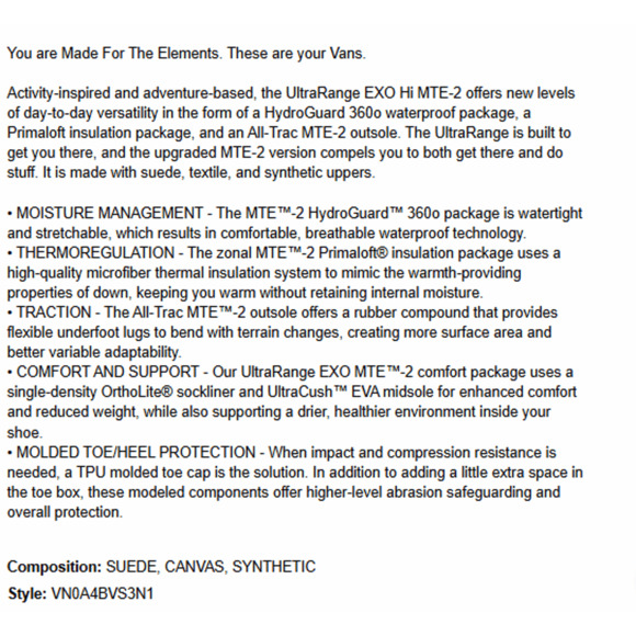 Vans UltraRange Exo Hi Mte-2 Men's 11.5 Hiking Boots Demitasse Waterproof NIB - Picture 14 of 14